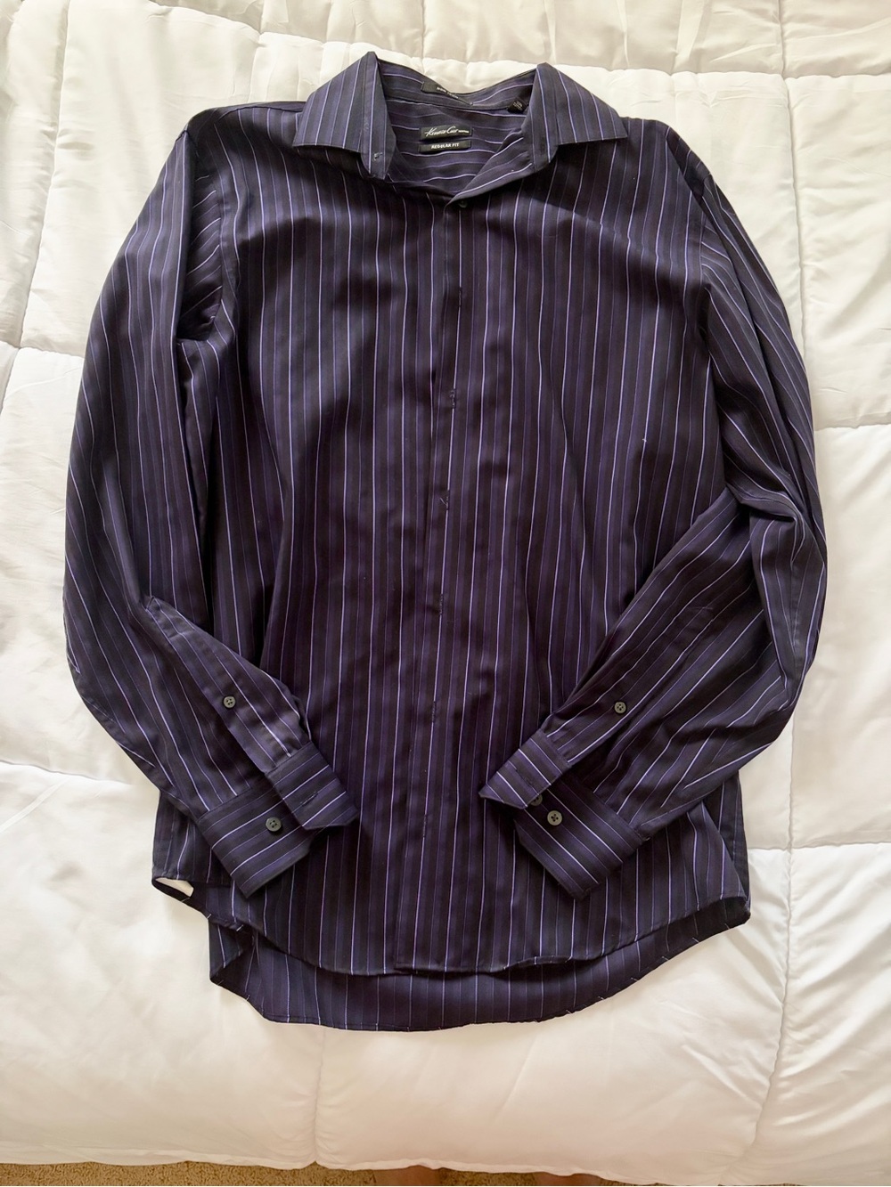 Kenneth Cole Dark Purple Stripe Long-Sleeve Dress Shirt
